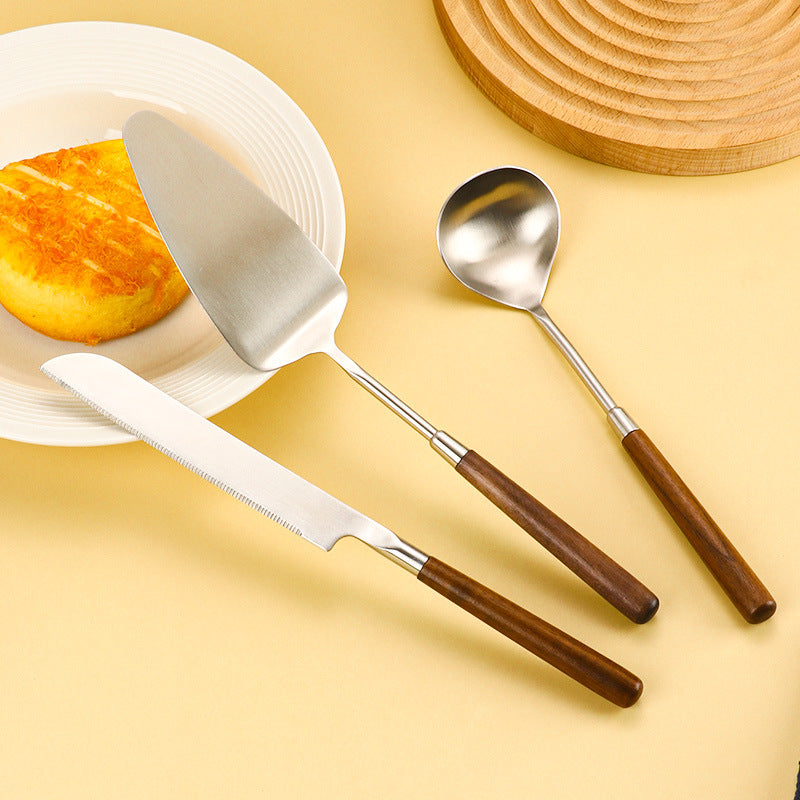 5-Piece Wooden Handle Stainless Steel Cake Knife and Server Set – Multi-Purpose Dessert Utensils