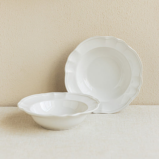 4 - Piece 7.5 - Inch Ceramic Lace - Rimmed Straw Hat - Shaped Bowl Set: Timeless Elegance for Your Table