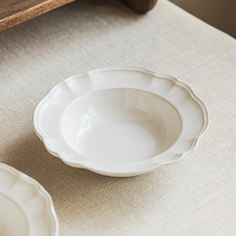 4 - Piece 7.5 - Inch Ceramic Lace - Rimmed Straw Hat - Shaped Bowl Set: Timeless Elegance for Your Table