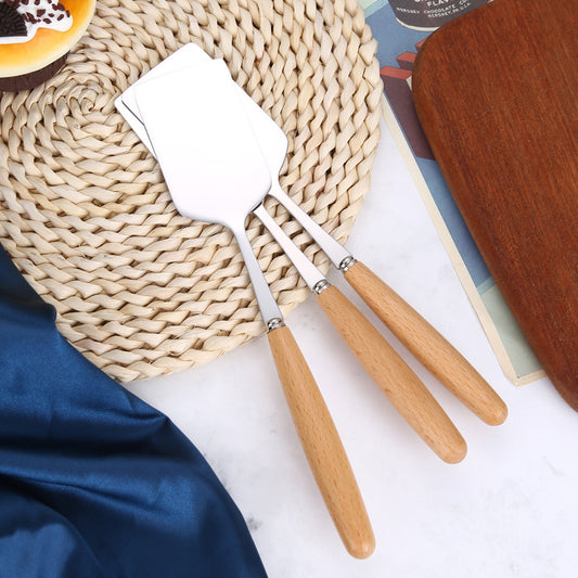 3-Piece Wooden Handle Stainless Steel Spatula Set – Cooking, Baking, and Serving Utensils