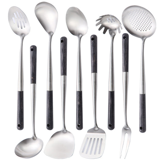 9-Piece Wooden Handle Stainless Steel Kitchen Utensil Set – Cooking Spoon, Ladle, Skimmer, Turner Collection