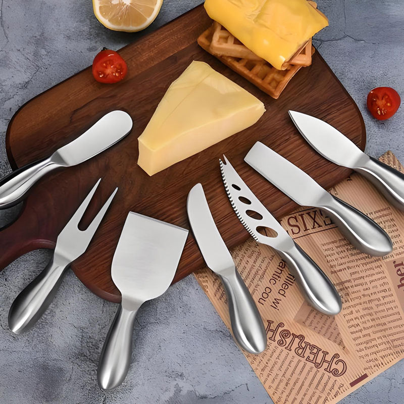 7-Piece Stainless Steel Cheese Knife Set – Multi-Functional Cheese Cutting and Spreading Tools