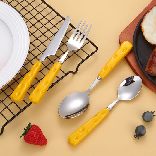 8-Piece Stainless Steel Flatware Set with Colorful Handles – Dinner Knife, Fork, Spoon Set