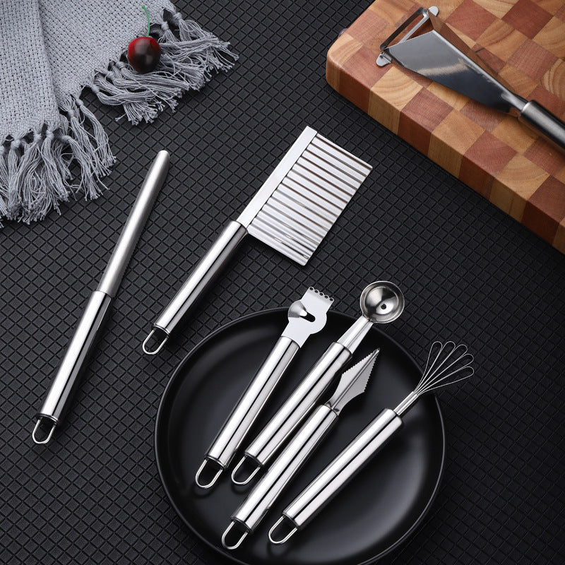 7-Piece Stainless Steel Kitchen Tool Set – Lemon Zester, Fruit Baller, Apple Divider, Carving Knife, Wavy Cutter, Corer, Coconut Shredder
