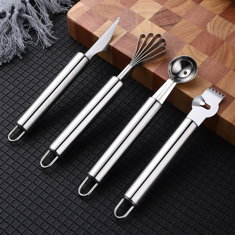 7-Piece Stainless Steel Kitchen Tool Set – Lemon Zester, Fruit Baller, Apple Divider, Carving Knife, Wavy Cutter, Corer, Coconut Shredder