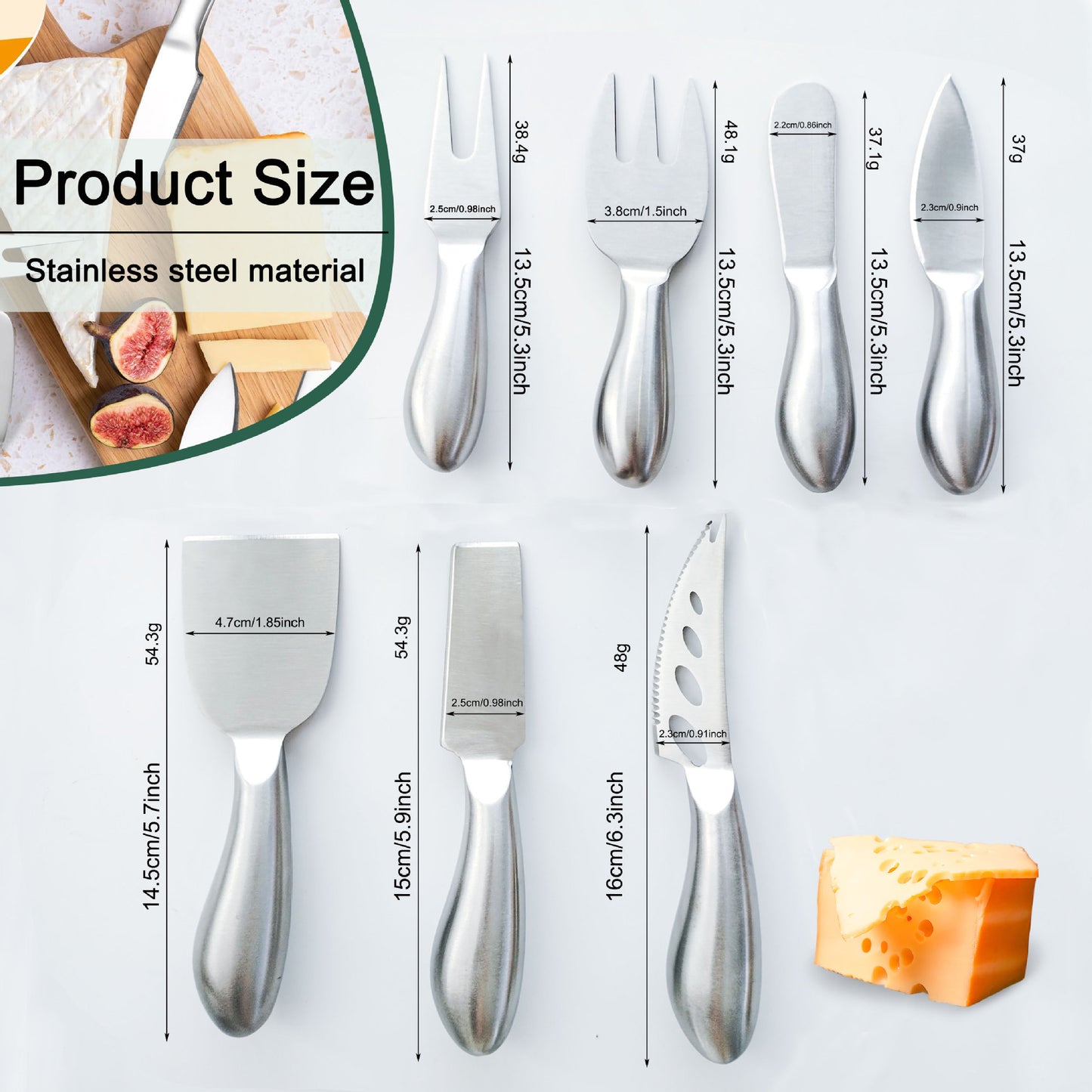 7-Piece Stainless Steel Cheese Knife Set – Multi-Functional Cheese Cutting and Spreading Tools