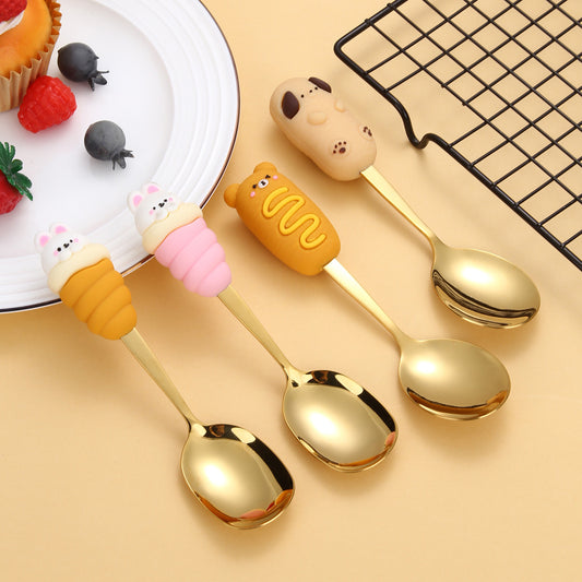 8-Piece Cartoon Silicone Handle Kids Cutlery Set – Stainless Steel Spoon and Fork Combination for Toddlers