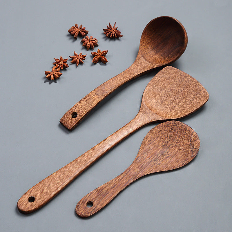 5-Piece Wooden Cooking Utensil Set – Natural Wood Spoon, Ladle, Turner, and Rice Paddle