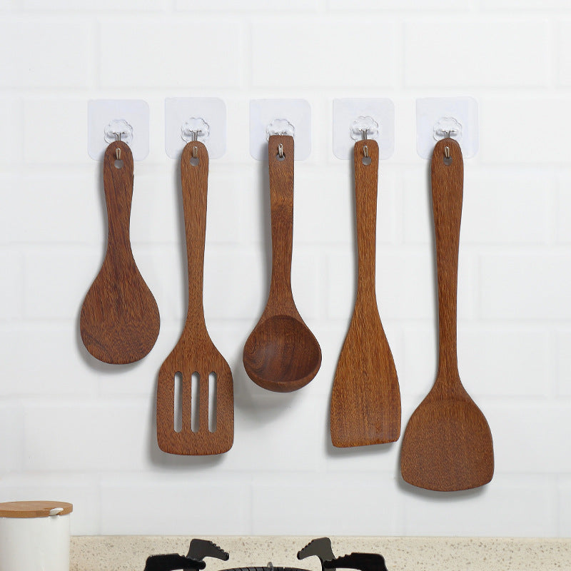 5-Piece Wooden Cooking Utensil Set – Natural Wood Spoon, Ladle, Turner, and Rice Paddle