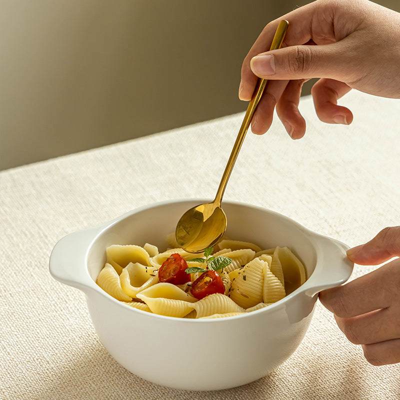 4 - Piece 5 - Inch White Double - Ear Ceramic Bowl Set: Practical Elegance for Dining
