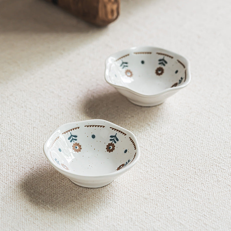 4 - Piece Assorted Ceramic Bowl Set: Unique Shapes with Floral Patterns for Whimsical Table Presentations
