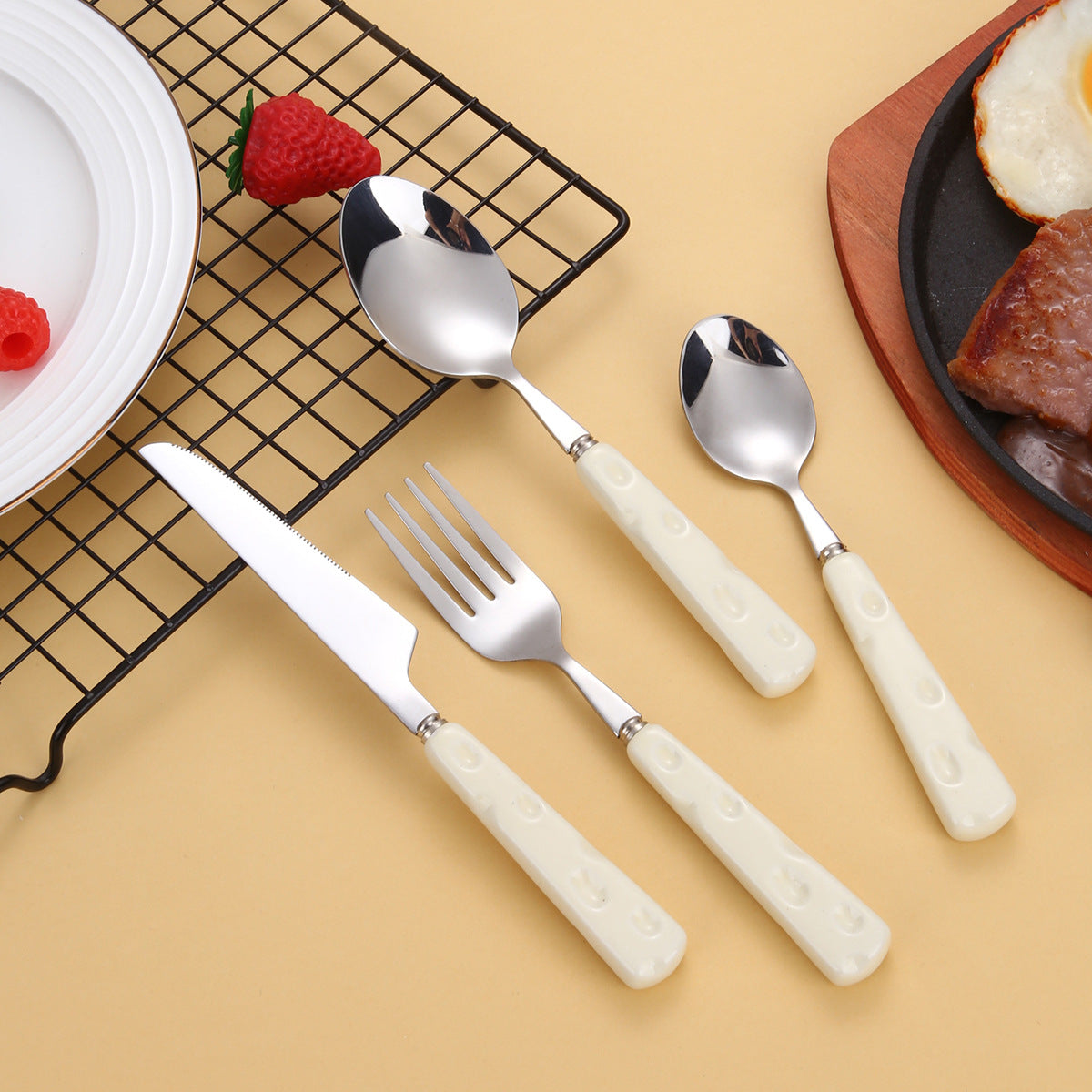 8-Piece Stainless Steel Flatware Set with Colorful Handles – Dinner Knife, Fork, Spoon Set