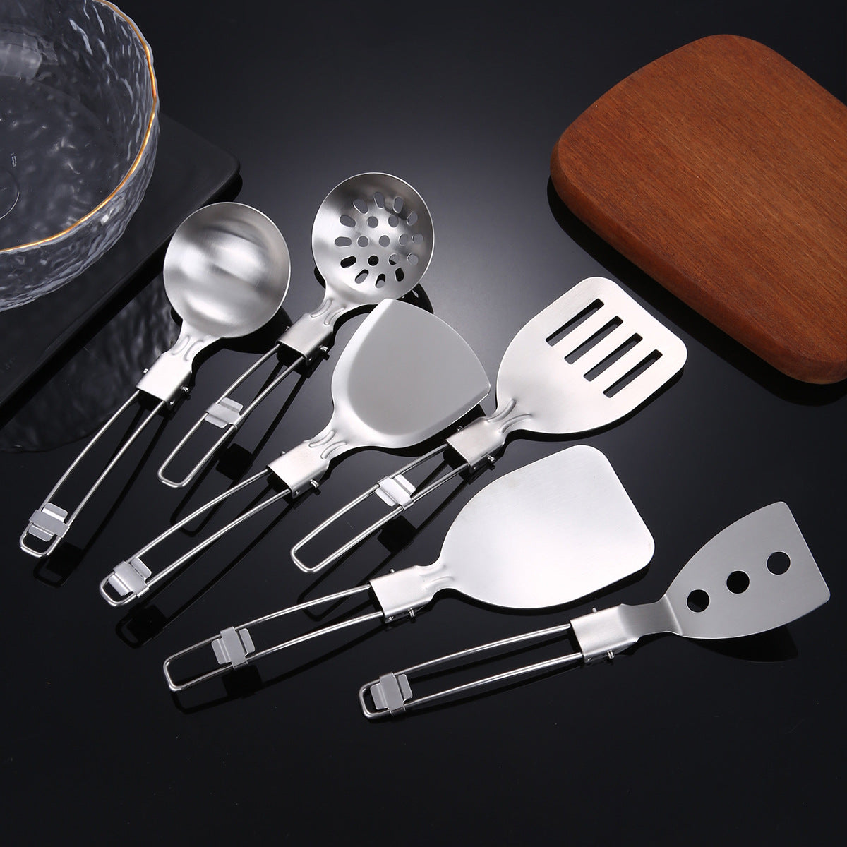6-Piece Folding Stainless Steel Cooking Utensil Set – Multi-Purpose Kitchen Tools