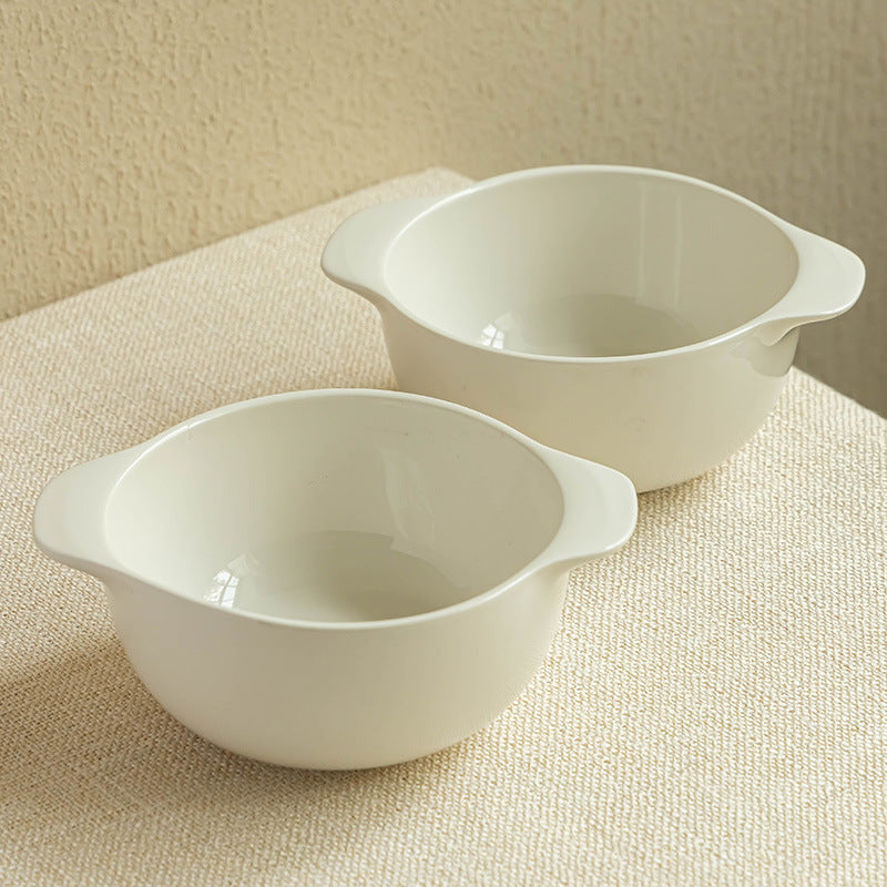 4 - Piece 5 - Inch White Double - Ear Ceramic Bowl Set: Practical Elegance for Dining