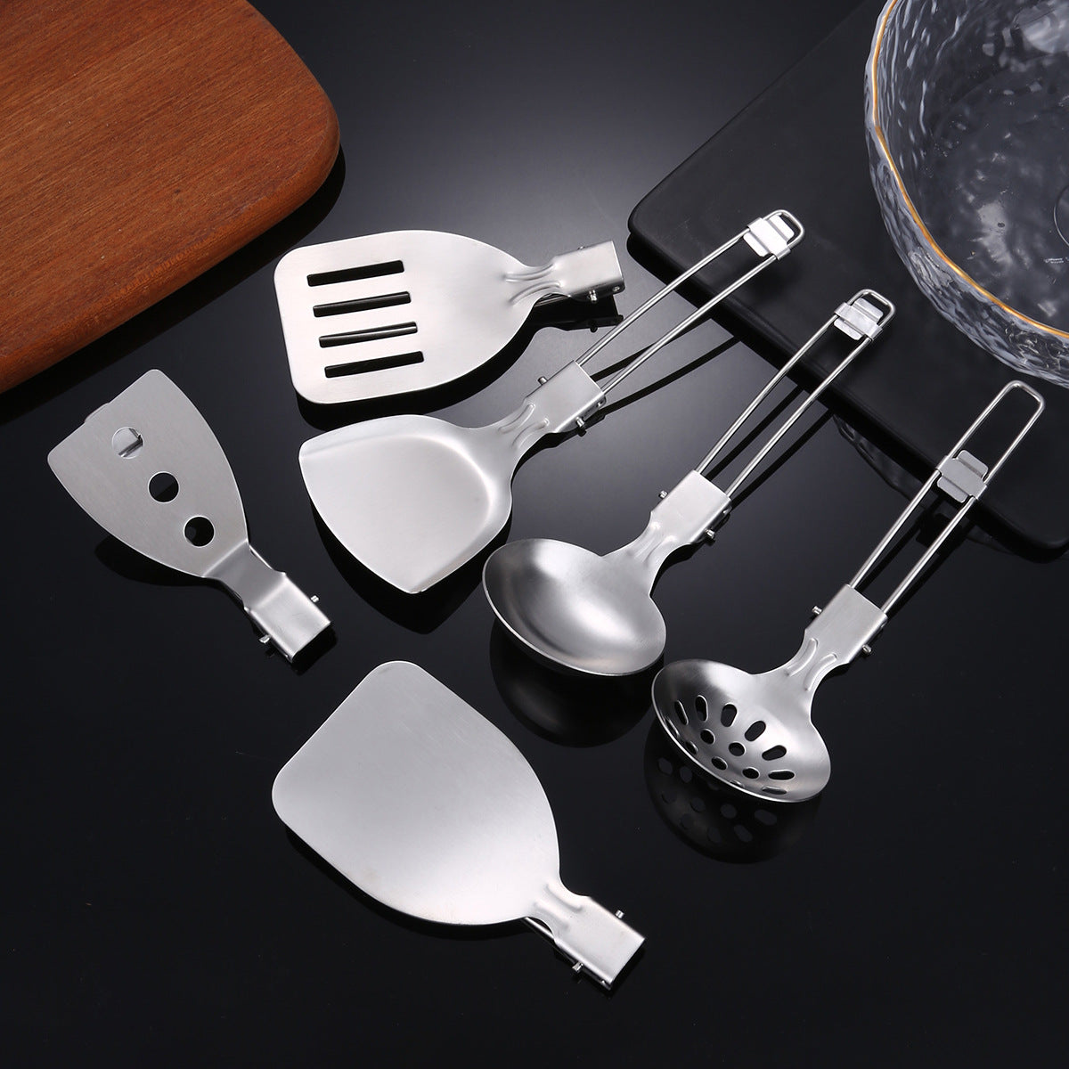 6-Piece Folding Stainless Steel Cooking Utensil Set – Multi-Purpose Kitchen Tools