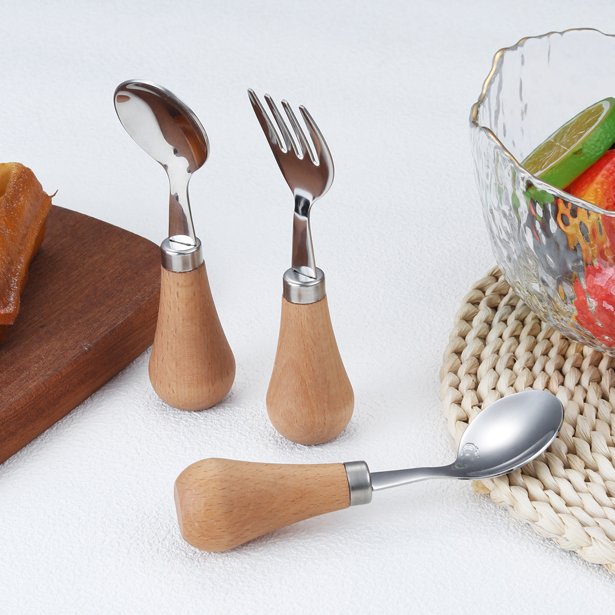 6-Piece Wooden Handle Stainless Steel Kids Cutlery Set – Spoon and Fork for Toddlers