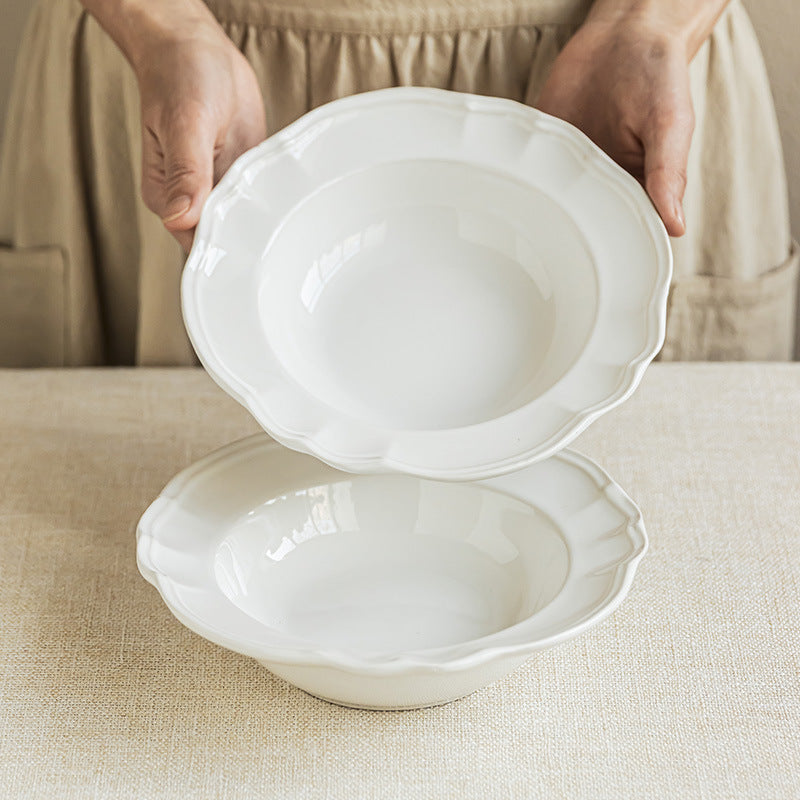 4 - Piece 7.5 - Inch Ceramic Lace - Rimmed Straw Hat - Shaped Bowl Set: Timeless Elegance for Your Table