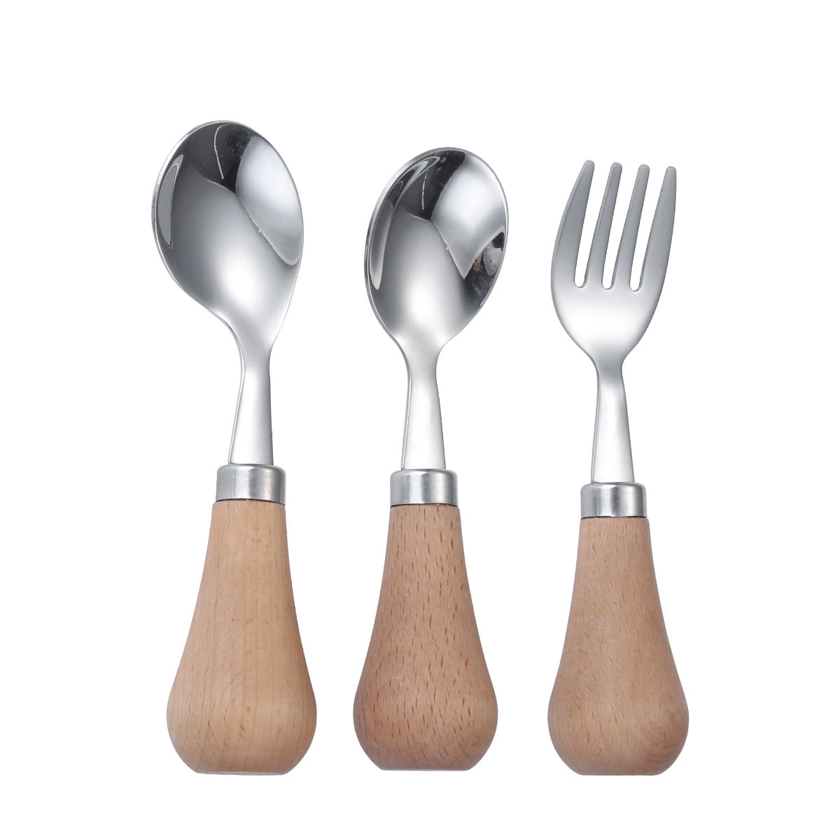 6-Piece Wooden Handle Stainless Steel Kids Cutlery Set – Spoon and Fork for Toddlers