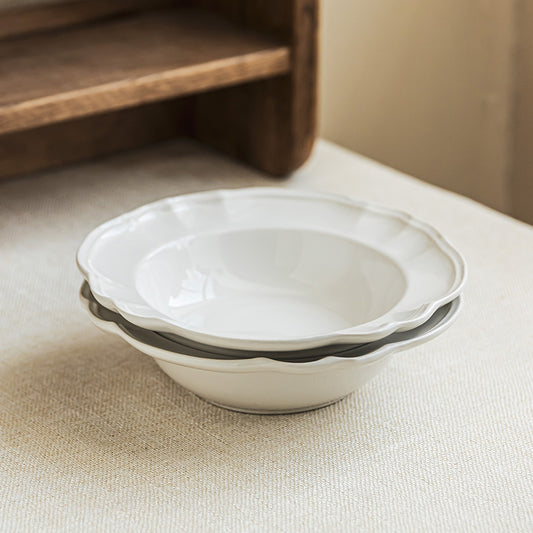 4 - Piece 7.5 - Inch Ceramic Lace - Rimmed Straw Hat - Shaped Bowl Set: Timeless Elegance for Your Table