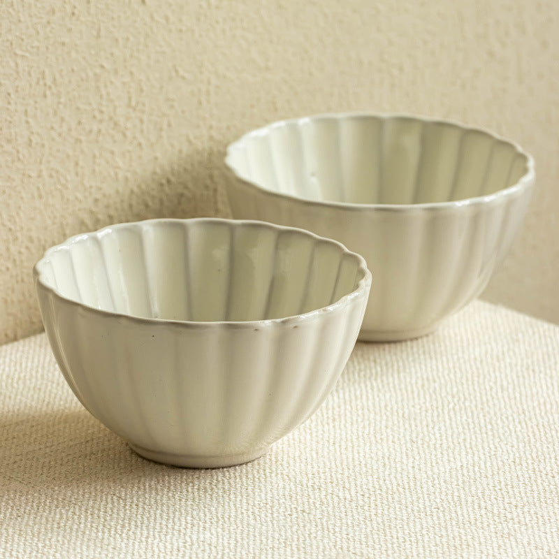 4 - Piece 4.6 - Inch Ceramic Bowl Set: Timeless Fluted Design for Dining Elegance