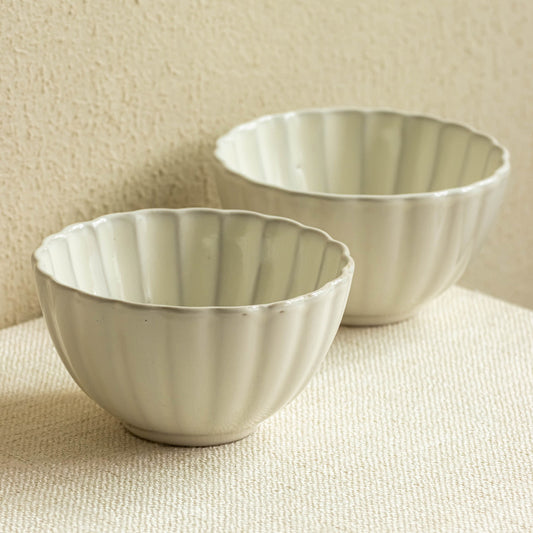 4 - Piece 4.6 - Inch Ceramic Bowl Set: Timeless Fluted Design for Dining Elegance