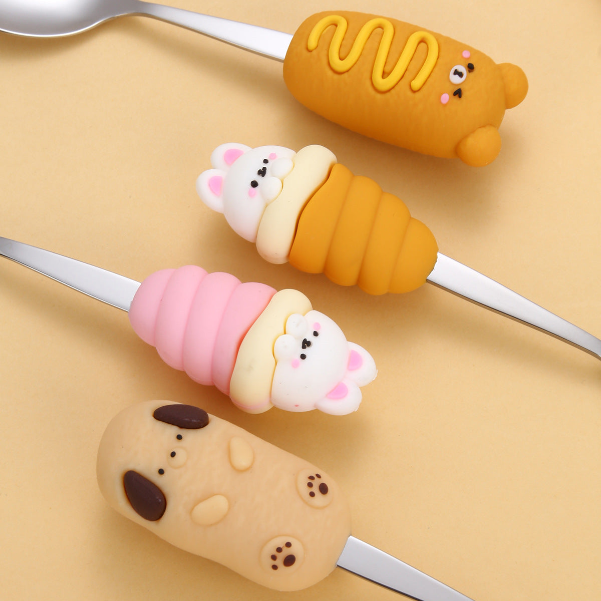 8-Piece Cartoon Silicone Handle Kids Cutlery Set – Stainless Steel Spoon and Fork Combination for Toddlers