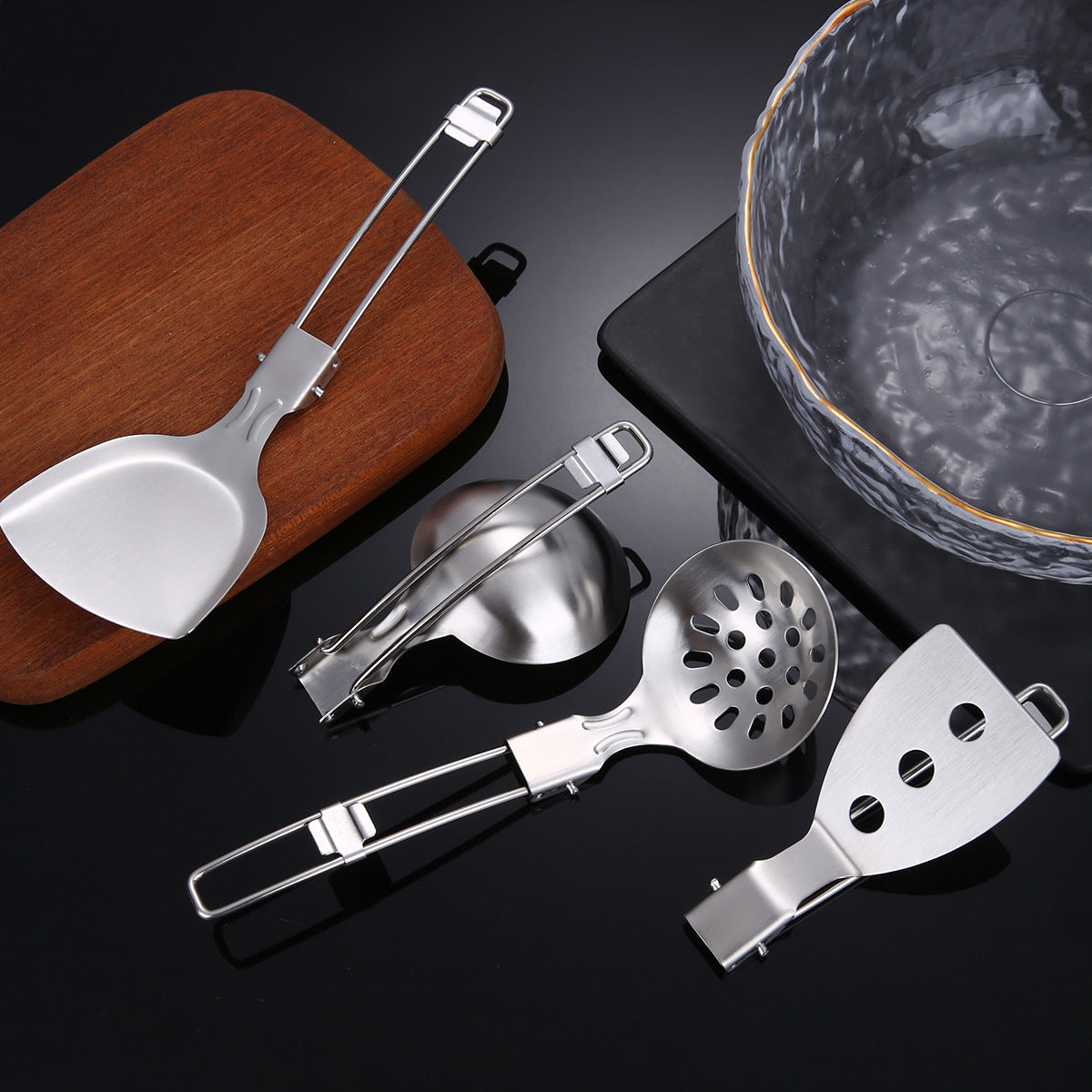 6-Piece Folding Stainless Steel Cooking Utensil Set – Multi-Purpose Kitchen Tools
