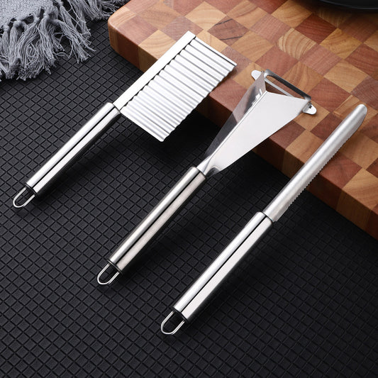 7-Piece Stainless Steel Kitchen Tool Set – Lemon Zester, Fruit Baller, Apple Divider, Carving Knife, Wavy Cutter, Corer, Coconut Shredder