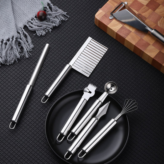 7-Piece Stainless Steel Kitchen Tool Set – Lemon Zester, Fruit Baller, Apple Divider, Carving Knife, Wavy Cutter, Corer, Coconut Shredder