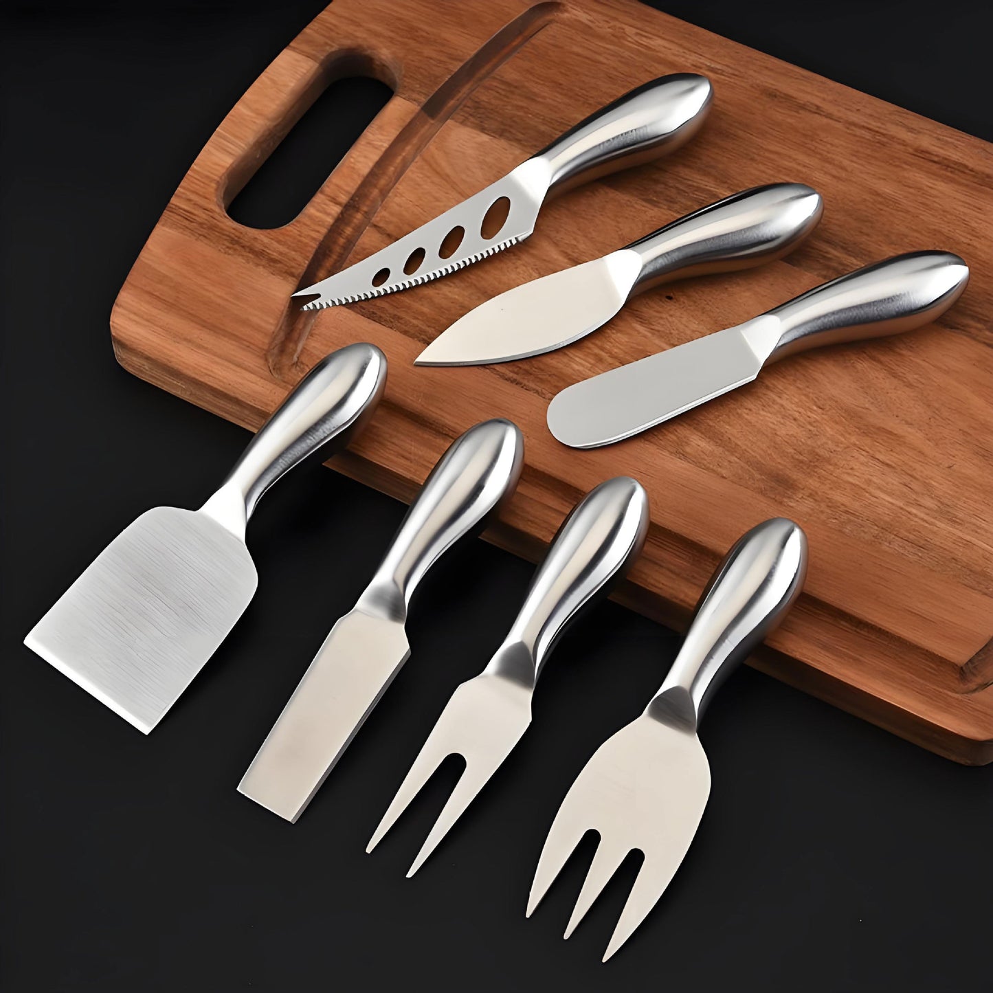 7-Piece Stainless Steel Cheese Knife Set – Multi-Functional Cheese Cutting and Spreading Tools