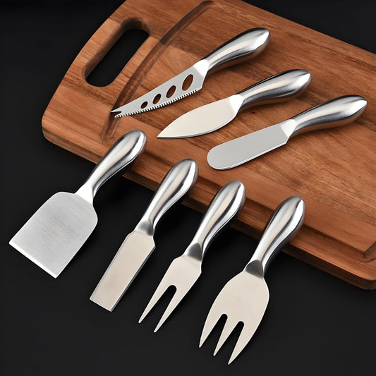 7-Piece Stainless Steel Cheese Knife Set – Multi-Functional Cheese Cutting and Spreading Tools