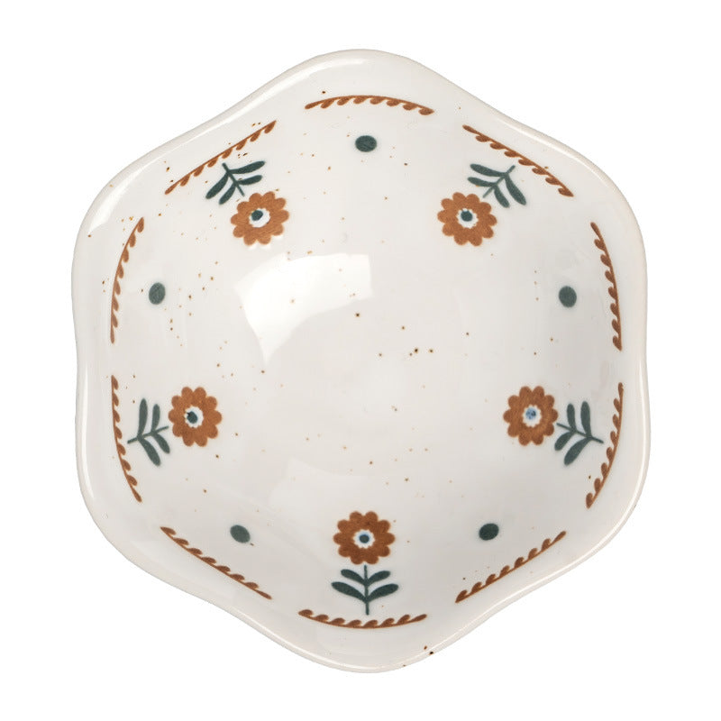 4 - Piece Assorted Ceramic Bowl Set: Unique Shapes with Floral Patterns for Whimsical Table Presentations