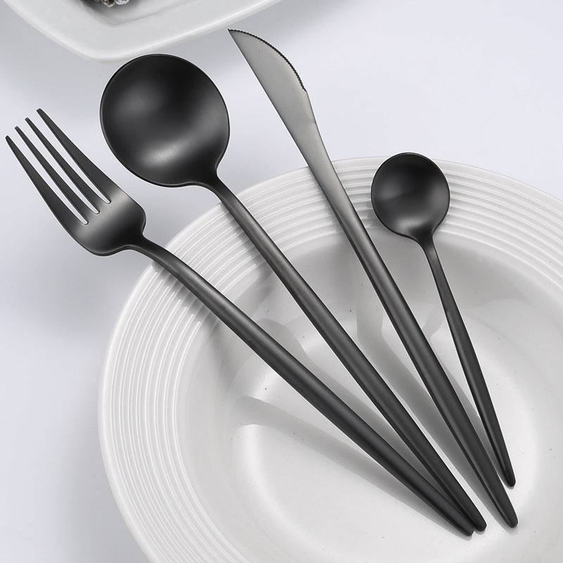 9-Piece Black Stainless Steel Cutlery Set – Knife, Fork, and Spoon Collection