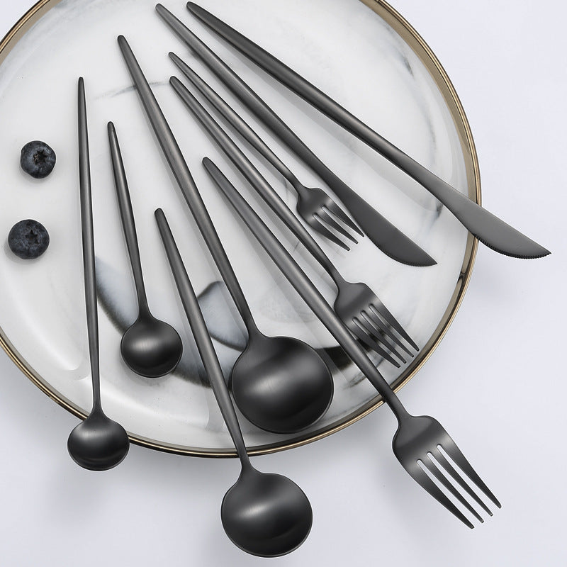 9-Piece Black Stainless Steel Cutlery Set – Knife, Fork, and Spoon Collection